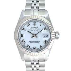ROLEX DATEJUST WHITE ROMAN DIAL 18K WHITE GOLD FLUTED STEEL JUBILEE WATCH 6917